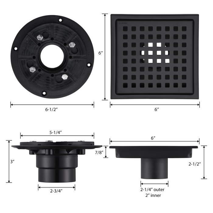 Luxier 6 in. x 6 in. Shower Floor Drain & Reviews | Wayfair